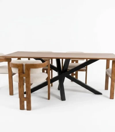 ترابيزة سفرة زان مودرن - X Star Solid Wood & Metal Dining Table