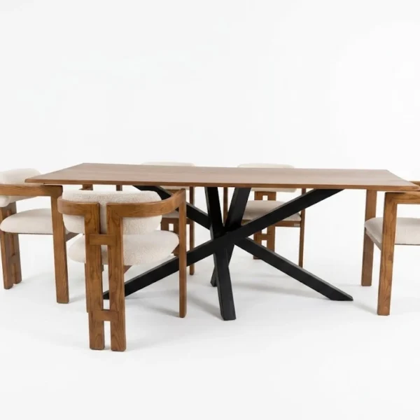 ترابيزة سفرة زان مودرن - X Star Solid Wood & Metal Dining Table