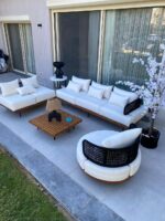 "Saint Lucia Outdoor Furniture Set" طقم جلسة خارجية فاخرة – ألومنيوم وخشب بيتش طبيعي