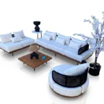 "Saint Lucia Outdoor Furniture Set" طقم جلسة خارجية فاخرة – ألومنيوم وخشب بيتش طبيعي