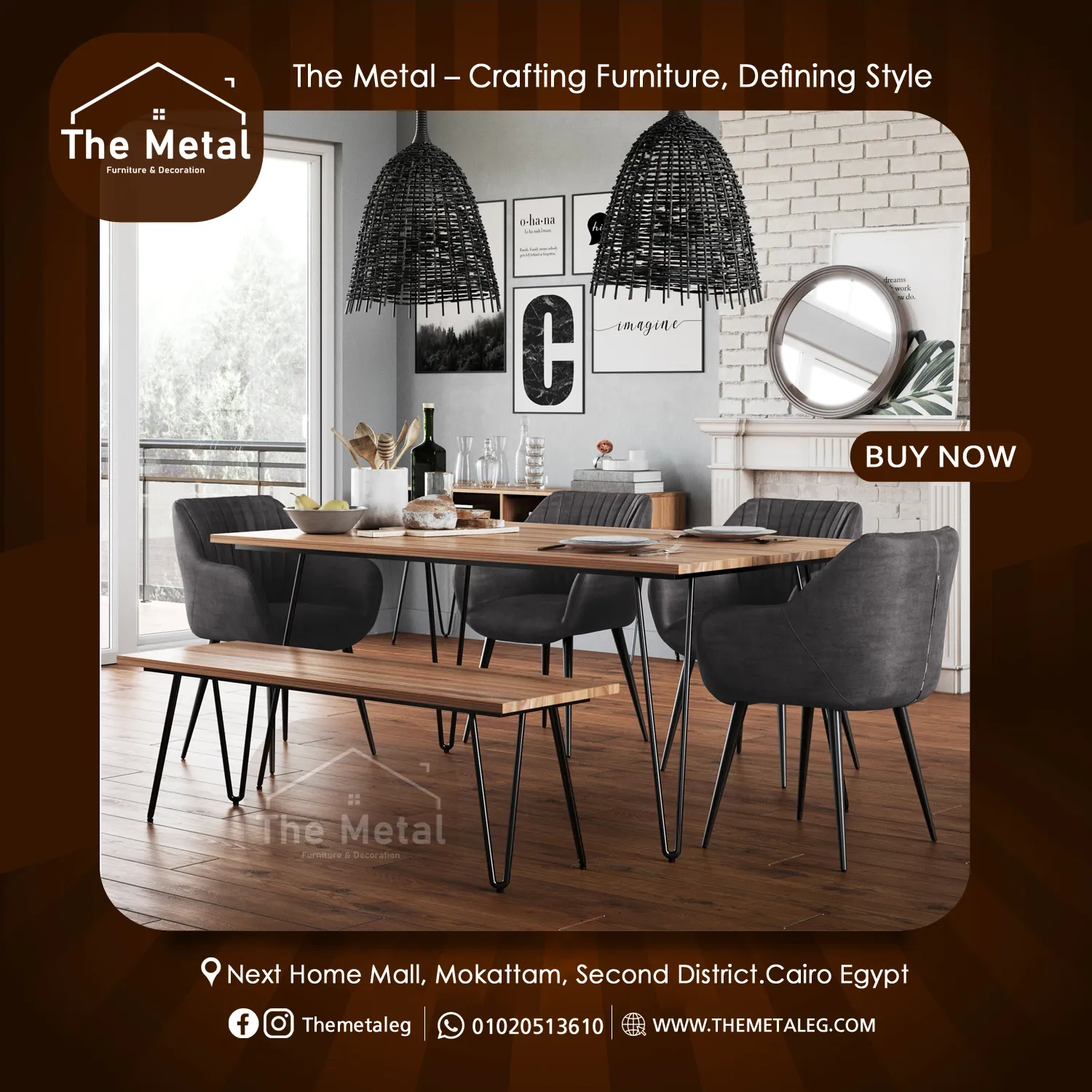 Congo Dining Table – Natural Wood & Metal Base Congo Dining Table – Natural Wood & Metal Base