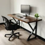 Wood and Metal Computer Desk – Natural Wood Industrial Home Office Desk - Image 2