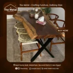 Serrado Metal Dining Table – Natural Wood Top & X-Shape Base