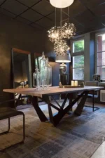 W Dining Table (Savanna) – Solid Wood Top & Black Steel W-Base - Image 2