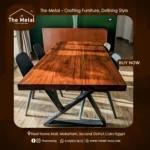 The Metal Dining Table – Rustic Herringbone Wood Table with Metal Base