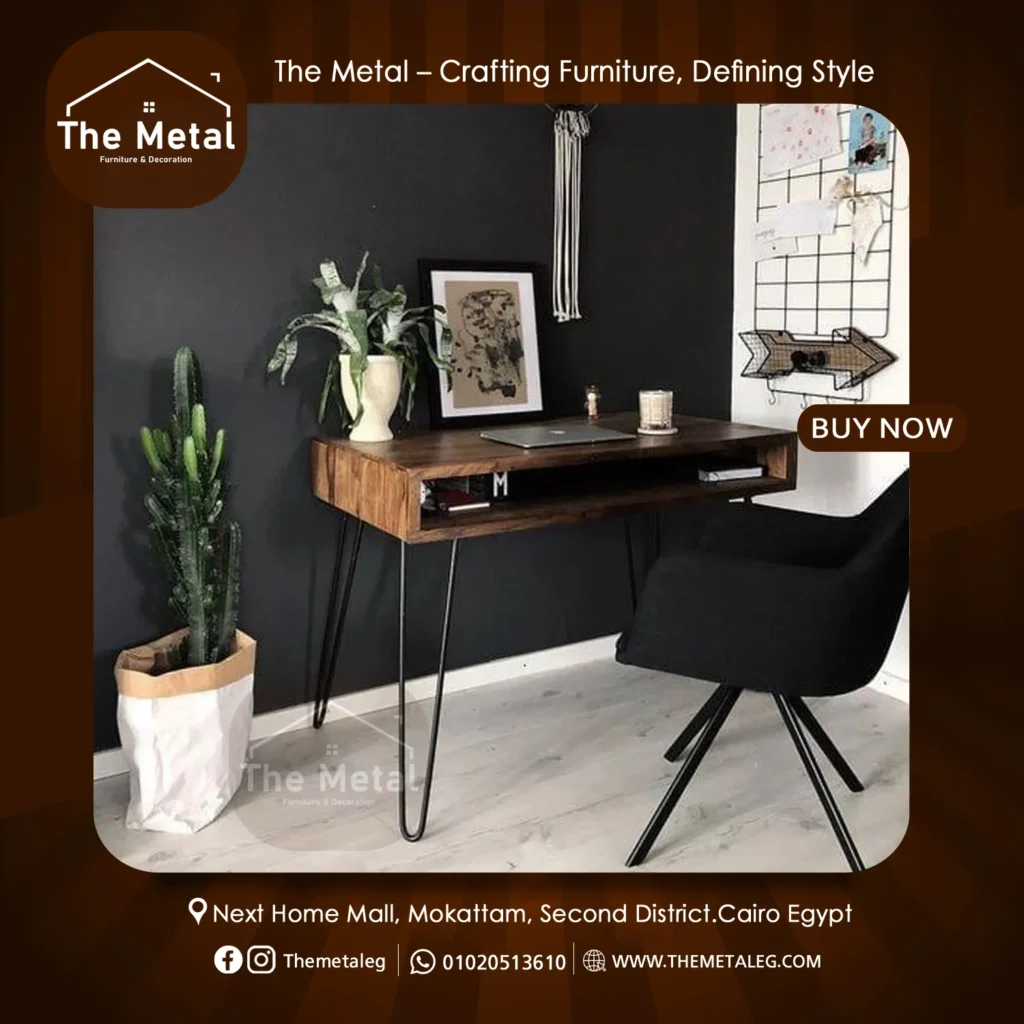 Wood and Metal Home Office – Rustic Computer Desk with Shelves