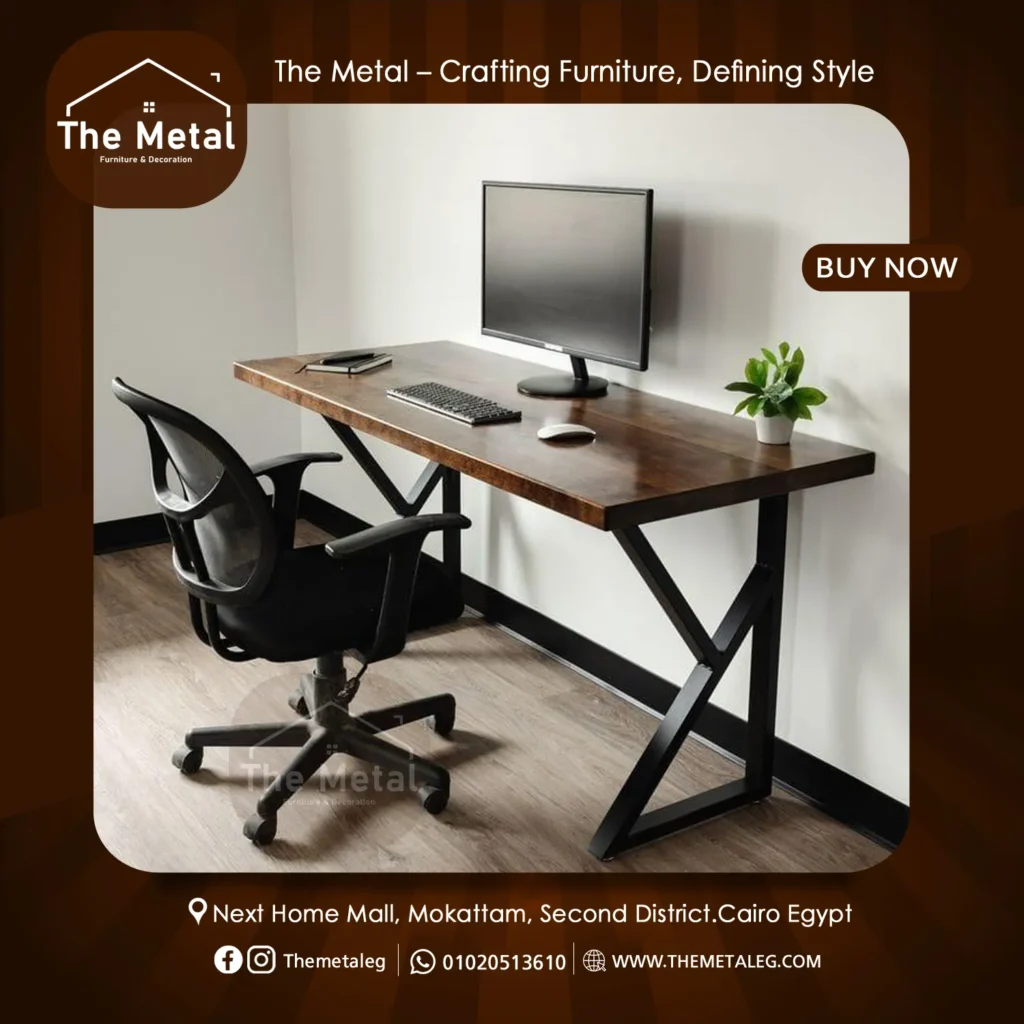 Wood and Metal Computer Desk – Natural Wood Industrial Home Office Desk