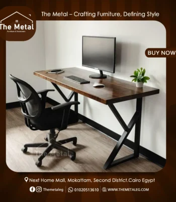 Wood and Metal Computer Desk – Natural Wood Industrial Home Office Desk
