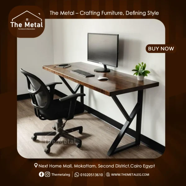 Wood and Metal Computer Desk – Natural Wood Industrial Home Office Desk