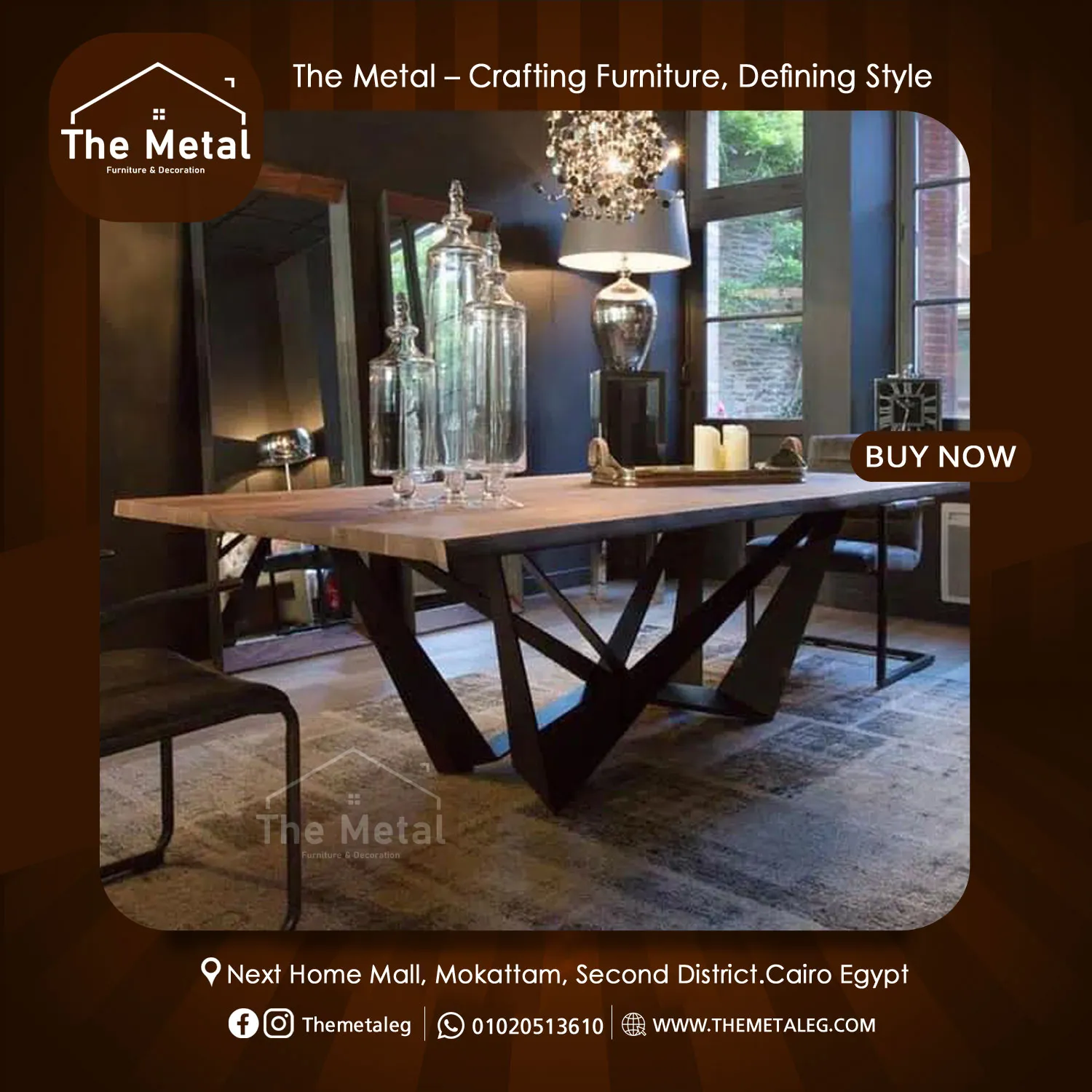 W Dining Table (Savanna) – Solid Wood Top & Black Steel W-Base W Dining Table (Savanna) – Solid Wood Top & Black Steel W-Base