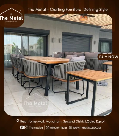 Isola Bella Dining Set – Solid Wood & Iron Outdoor Table