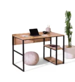 Wood and Metal Home Computer Desk – مكتب كمبيوتر منزلي خشب ومعدن مع أرفف