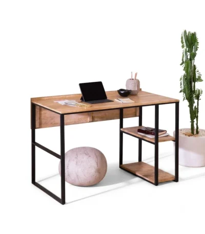 Wood and Metal Home Computer Desk – مكتب كمبيوتر منزلي خشب ومعدن مع أرفف