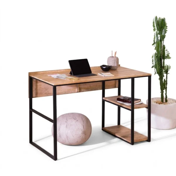 Wood and Metal Home Computer Desk – مكتب كمبيوتر منزلي خشب ومعدن مع أرفف