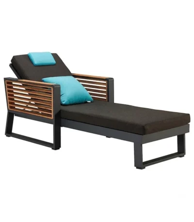 "Santorini Luxury Chaise Lounge" شيزلونج حدائق ومسابح فاخر – ألومنيوم وخشب بيتش طبيعي