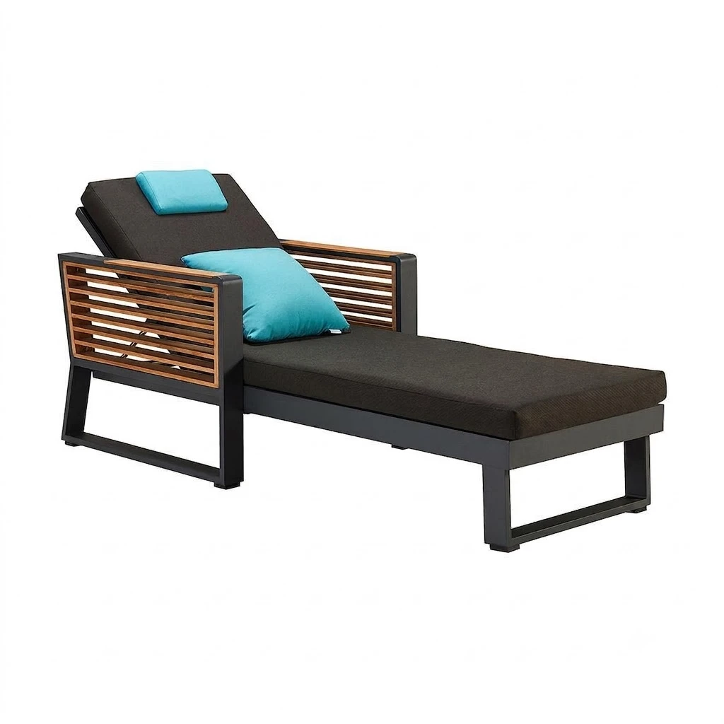 "Santorini Luxury Chaise Lounge" شيزلونج حدائق ومسابح فاخر – ألومنيوم وخشب بيتش طبيعي