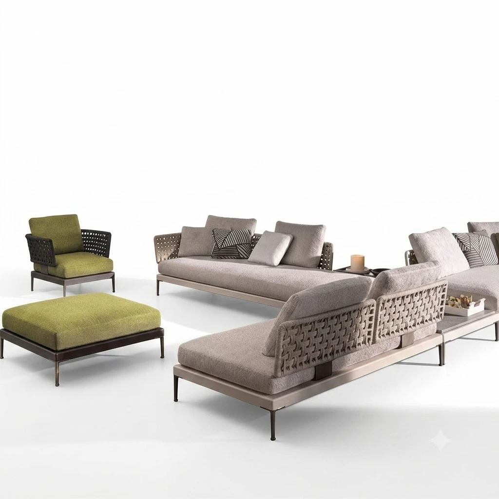 "Saint Lucia Luxury Set" طقم ركنة حدائق خارجي فاخر – ألومنيوم وقماش ووتربروف
