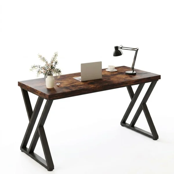 "Industrial Rustic" Desk مكتب كمبيوتر كلاسيك – خشب ومعدن