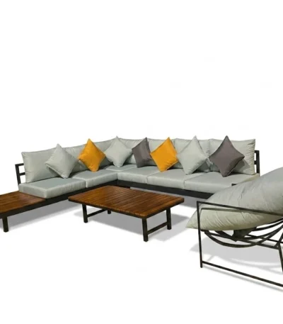 "Tiran Outdoor Furniture Set"طقم ركنة حدائق خارجية فاخر – ألومنيوم وخشب بيتش طبيعي