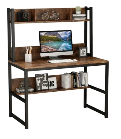 "Industrial with Shelf" Desk مكتب كمبيوتر بـ رف – خشب ومعدن