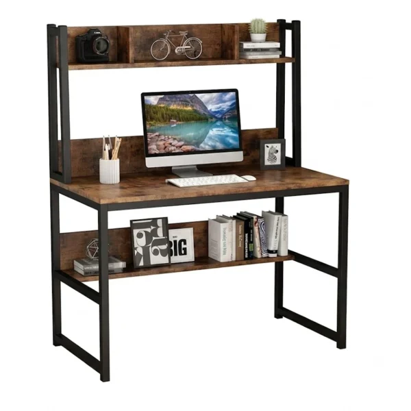 "Industrial with Shelf" Desk مكتب كمبيوتر بـ رف – خشب ومعدن