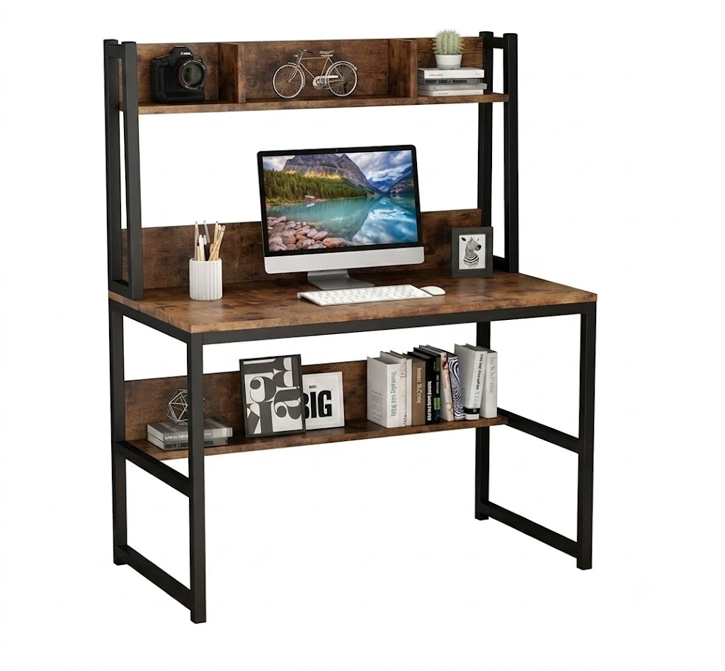 "Industrial with Shelf" Desk مكتب كمبيوتر بـ رف – خشب ومعدن