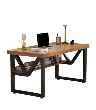 "Industrial Rustic" Desk مكتب كمبيوتر كلاسيك – خشب ومعدن