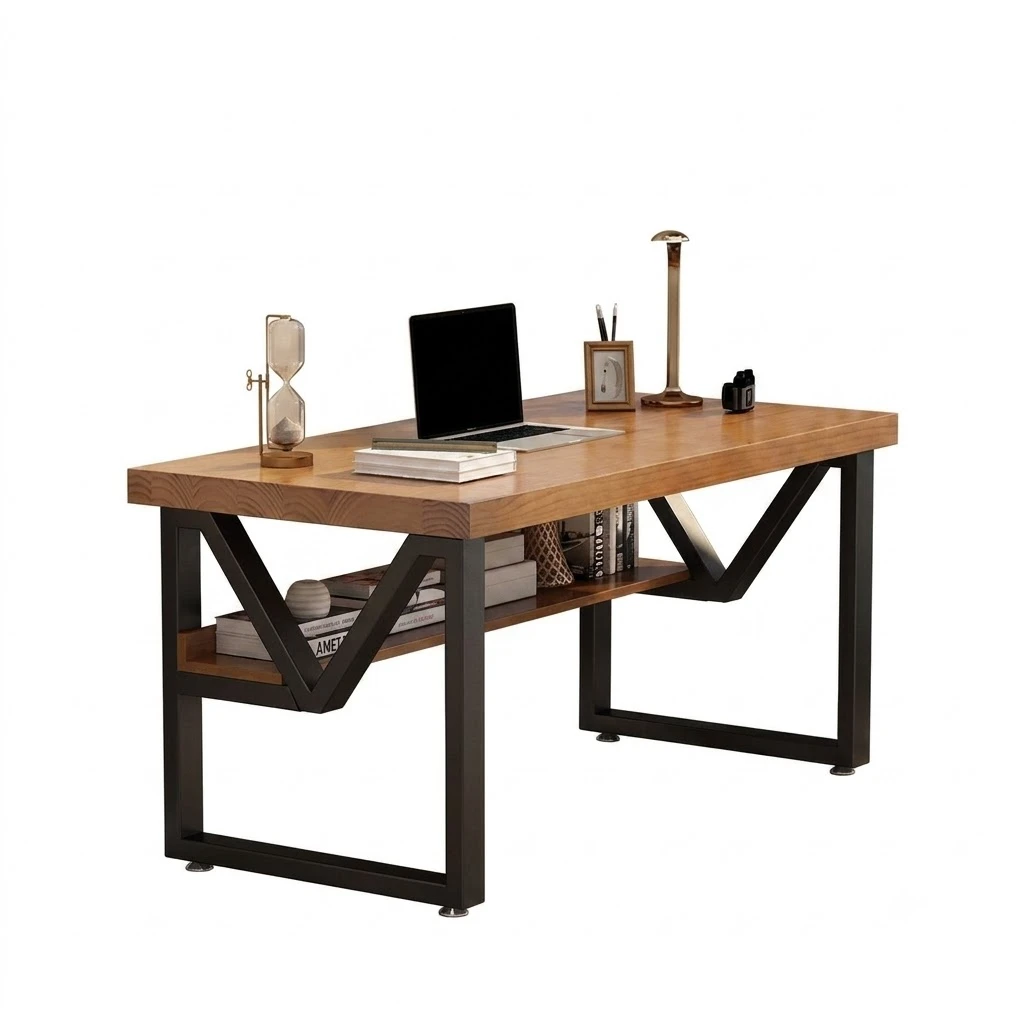 "Industrial Rustic" Desk مكتب كمبيوتر كلاسيك – خشب ومعدن