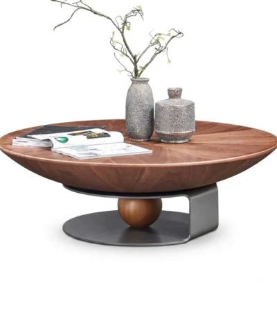 ترابيزة صالون مودرن دائرية - Round Center Table – Modern Wood & Metal Design