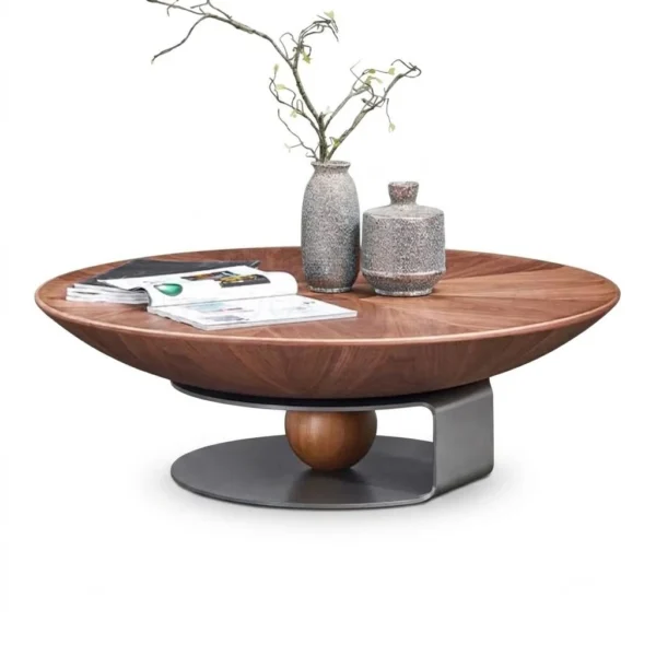 ترابيزة صالون مودرن دائرية - Round Center Table – Modern Wood & Metal Design