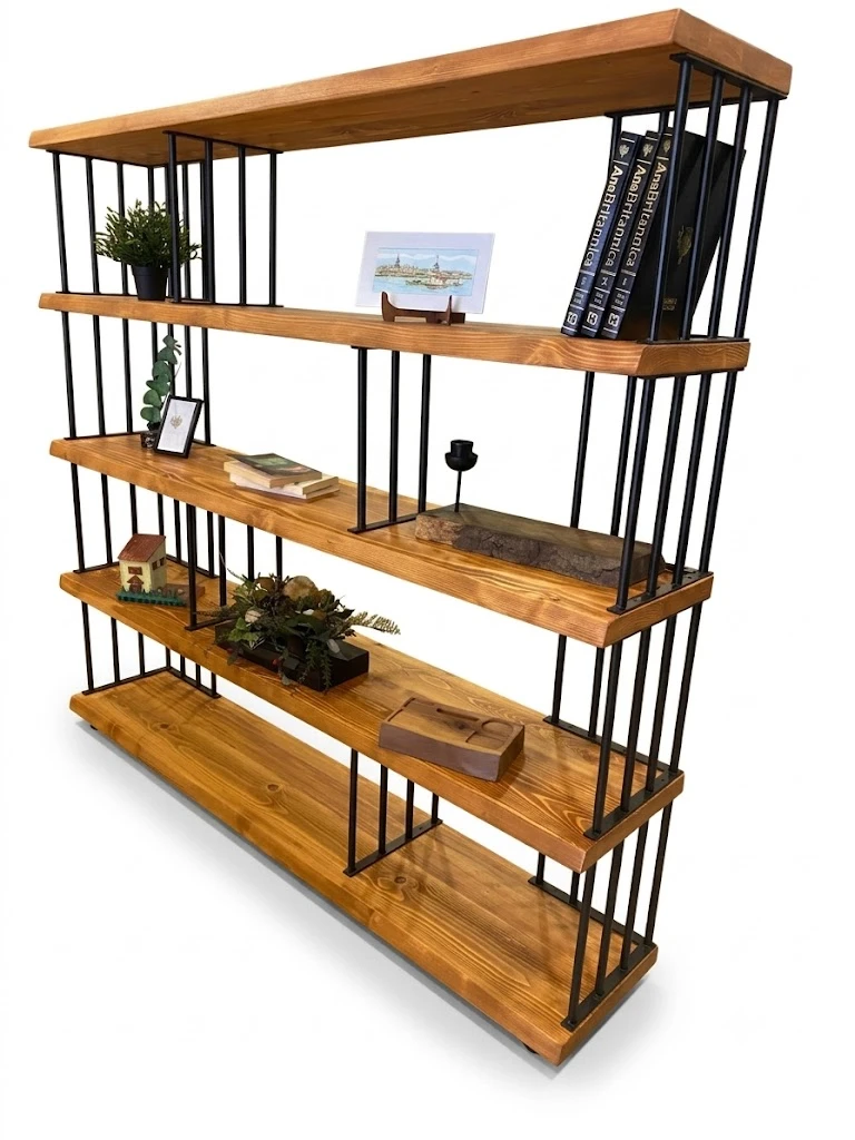 "Izar" Natural Wood Bookshelf مكتبة ووحدة أرفف خشب طبيعي مودرن