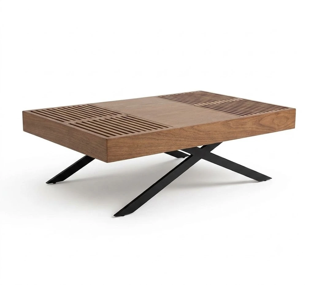 ترابيزة صالون خشب شجر طبيعي - The Metal Natural Wood Center Table