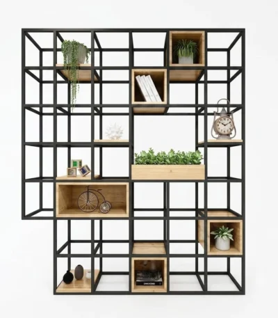 "Norma Grand" Bookshelf – Wood & Metal مكتبة نورما جراند – خشب ومعدن