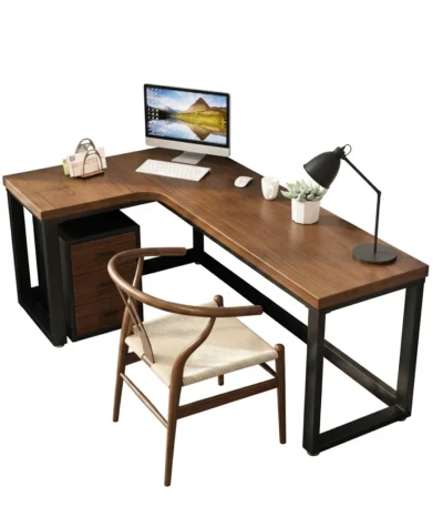 "L-Shape" Corner Desk مكتب زاوية L-Shape – خشب ومعدن
