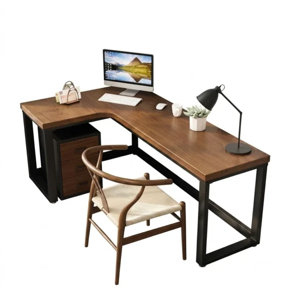 "L-Shape" Corner Desk مكتب زاوية L-Shape – خشب ومعدن