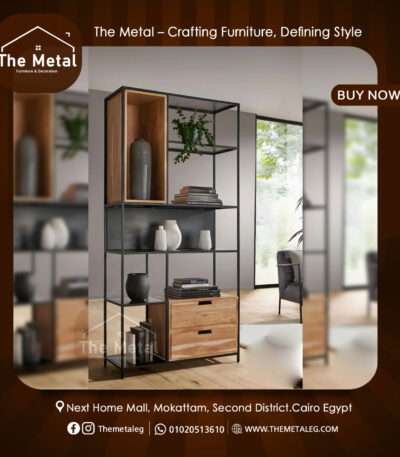 "Luna" Compact Bookshelf – Wood & Metal