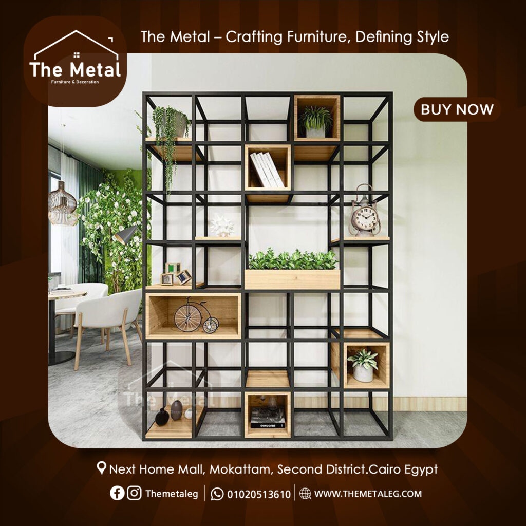 Norma Grand Bookshelf – Celestial Wood & Metal Wall Unit (150×210) by The Metal