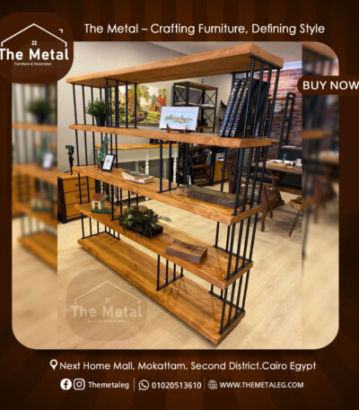 Izar Bookshelf – Elegant Natural Wood & Metal Binary Star Design