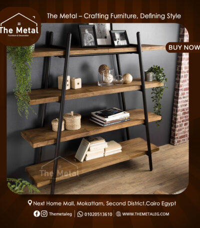 Industrial Bookshelf 4 Tier – Premium Wood & Metal Shelving Unit
