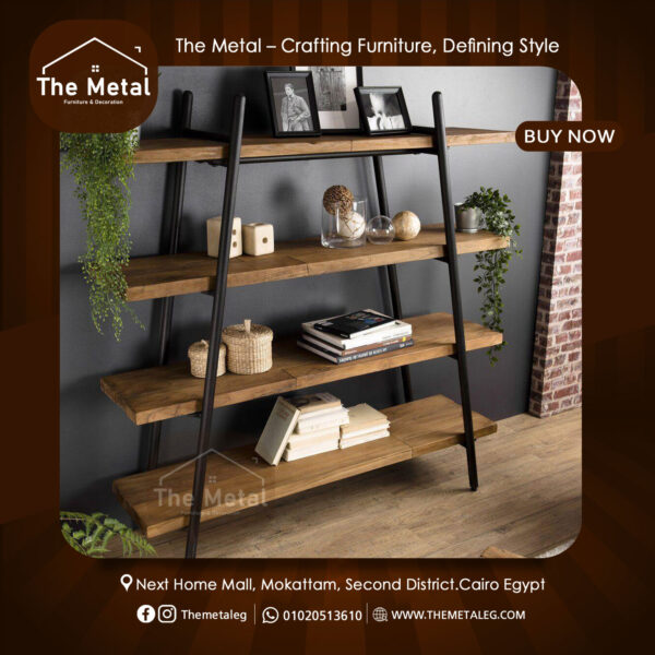 Industrial Bookshelf 4 Tier – Premium Wood & Metal Shelving Unit