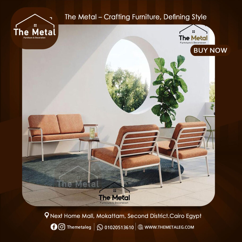 Modern Living Set – Metal Frame Sofa & Armchairs by The Metal