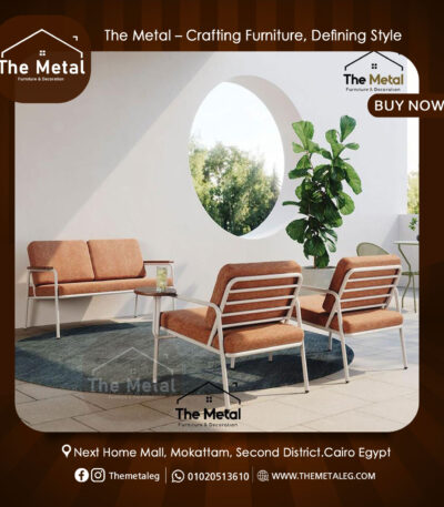 Modern Living Set – Metal Frame Sofa & Armchairs by The Metal