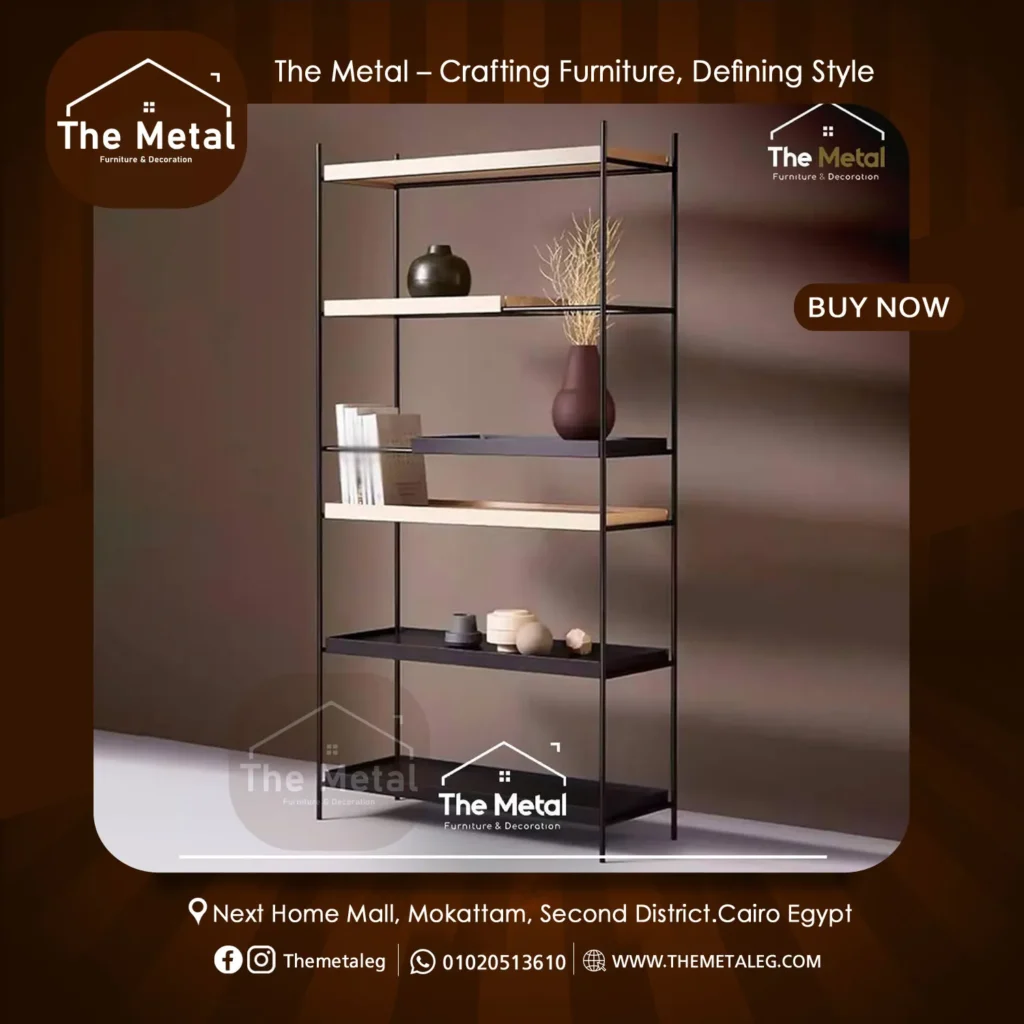 Mira – Modern Wood & Metal 6-Tier Bookshelf
