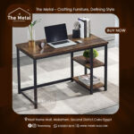 Wood and Metal Home Computer Desk – Industrial Rectangular Desk with Shelves