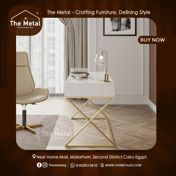 Home Office Desk with Drawers – Industrial Wood & Metal Computer Table