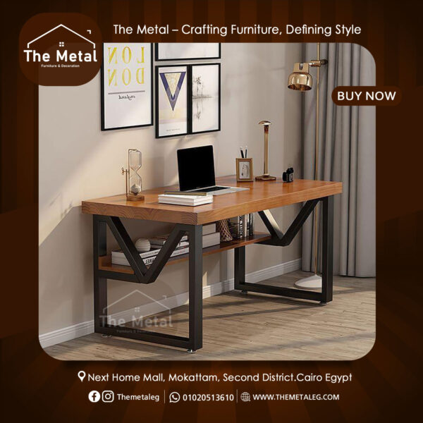 Wood & Metal Computer Desk – Industrial Rustic Home Office Desk