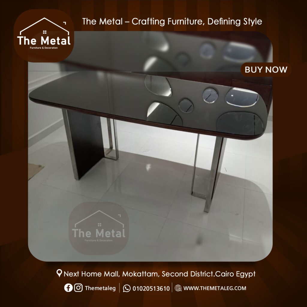 Wood Metal & Glass Computer Desk – Industrial Rustic Home Office Desk (160×70 cm)