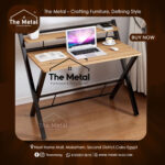Wood & Metal Home Office Desk with Shelf – Industrial Small-Space Desk