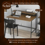 Wood & Metal Home Office Desk with Shelf – Industrial Small-Space Desk