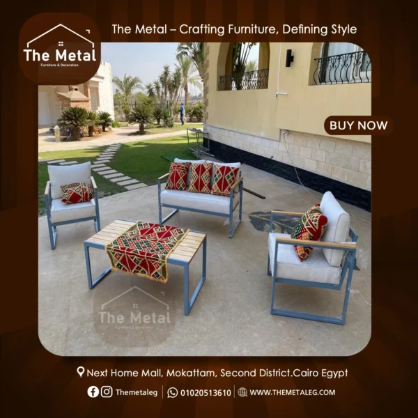 Santorini Outdoor Furniture Set – Wood & Metal – Waterproof Fabric